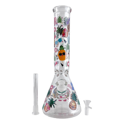 14" Glass Beaker Bong – 7mm Thick with Sticker Art Designs